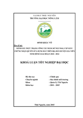 Đánh Giá Thực Trạng Đăng Ký Đất Đai Và Cấp Giấy Chứng