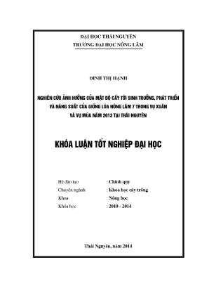 Nghiên cứu ảnh hưởng mật độ cấy đến sinh trưởng và năng