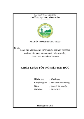 Đánh giá yếu tố ảnh hưởng đến giá đất tại phường Hoàng
