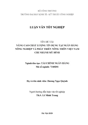Luận Văn Tốt Nghiệp: Chất Lượng Tín Dụng Tại Ngân Hàng 
