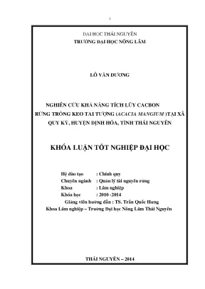 Nghiên cứu tích lũy cacbon rừng keo tai tượng tại Quy
