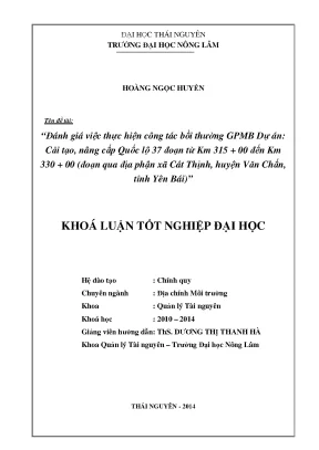 Đánh Giá Công Tác Bồi Thường GPMB Dự Án Nâng Cấp Quốc Lộ