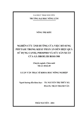 Ảnh hưởng của phytase đến hiệu quả sử dụng canxi phospho