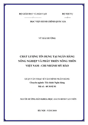 Luận Văn Thạc Sĩ: Chất Lượng Tín Dụng Tại Ngân Hàng Nông