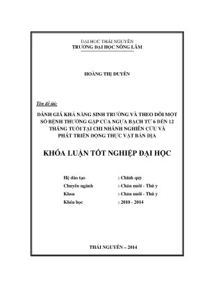 Đánh giá sinh trưởng và bệnh thường gặp ở ngựa bạch 6-12