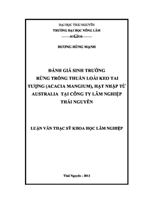 Đánh giá sinh trưởng rừng keo tai tượng Acacia mangium