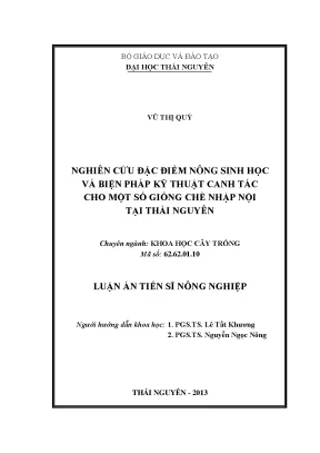 Nghiên cứu đặc điểm nông sinh học và kỹ thuật canh tác