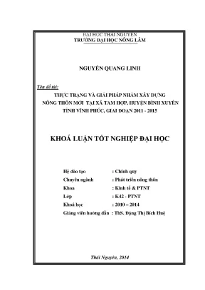 Thực Trạng Và Giải Pháp Xây Dựng Nông Thôn Mới Tại Xã