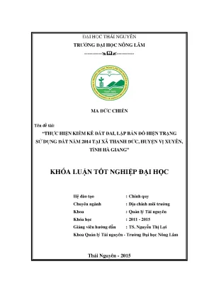 Luận Văn Thạc Sĩ: Kiểm Kê Đất Đai & Lập Bản Đồ Sử Dụng