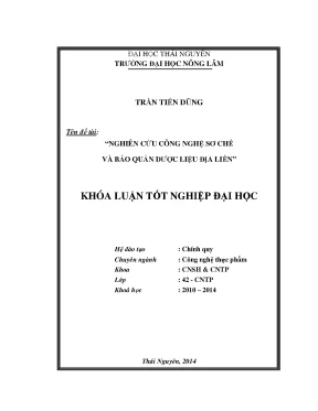 Nghiên cứu công nghệ sơ chế và bảo quản dược liệu địa liền