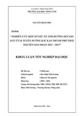 Nghiên cứu yếu tố ảnh hưởng giá đất ở tuyến đường Bắc