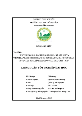 Luận Văn Thạc Sĩ: Thống Kê Kiểm Kê Đất Đai & Bản Đồ Sử