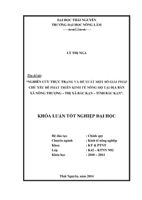 Giải pháp phát triển kinh tế nông hộ tại xã Nông Thượng,