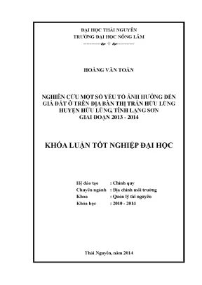 Nghiên cứu yếu tố ảnh hưởng giá đất ở thị trấn Hữu Lũng,