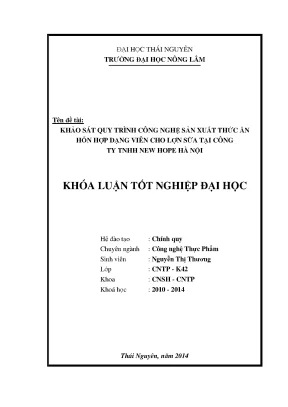 Nghiên cứu quy trình sản xuất thức ăn viên cho lợn sữa
