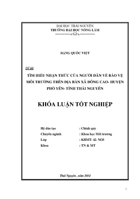 Nhận thức của người dân về bảo vệ môi trường tại xã Đông