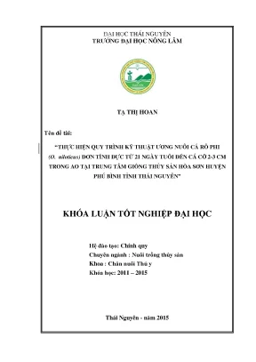 Quy trình kỹ thuật ương nuôi cá rô phi đơn tính đực từ
