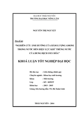Ảnh hưởng của hàm lượng amoni đến hiệu quả khử trùng