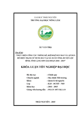 Luận Văn Thạc Sĩ: Thống Kê Kiểm Kê Đất Đai & Lập Bản Đồ