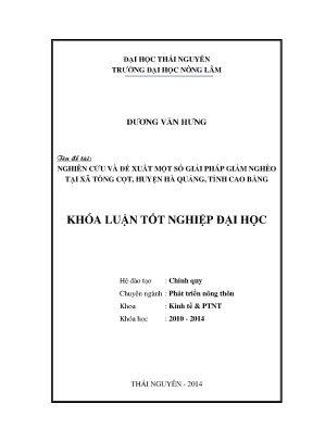 Giải Pháp Giảm Nghèo Hiệu Quả Tại Xã Tổng Cọt, Huyện Hà