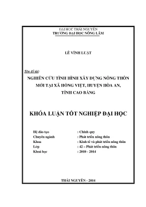 Nghiên cứu xây dựng nông thôn mới tại xã Hồng Việt,