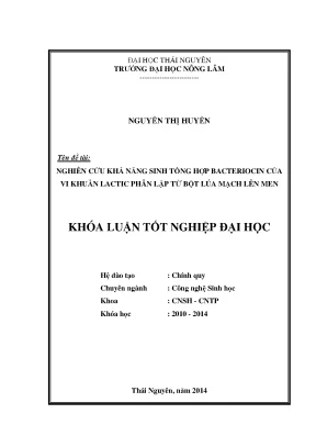 Nghiên cứu khả năng sinh tổng hợp bacteriocin từ vi