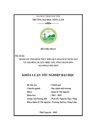 Luận Văn Thạc Sĩ: Đánh Giá Quy Hoạch Sử Dụng Đất Xã Thọ