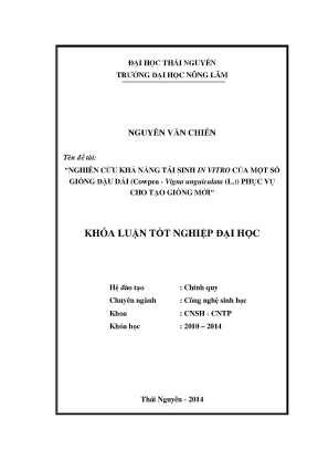 Nghiên cứu khả năng tái sinh in vitro của giống đậu dải