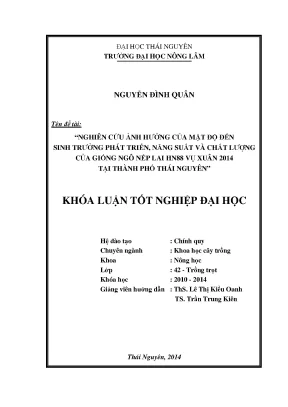 Nghiên cứu ảnh hưởng mật độ đến sinh trưởng, năng suất