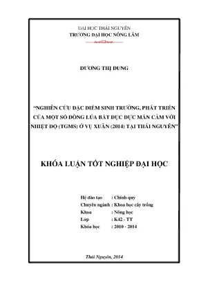 Nghiên cứu sinh trưởng và phát triển các dòng lúa TGMS