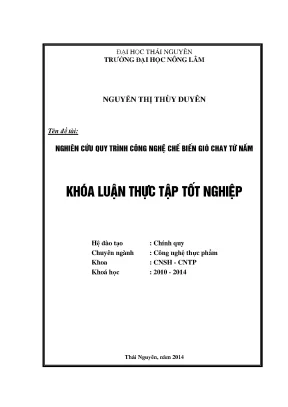 Luận Văn Thạc Sĩ: Quy Trình Công Nghệ Chế Biến Giò Chay