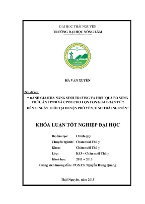 Đánh giá hiệu quả thức ăn cp950 và cp951 cho lợn con tại