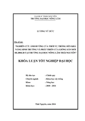 Nghiên cứu ảnh hưởng thời vụ trồng đến sinh trưởng giống