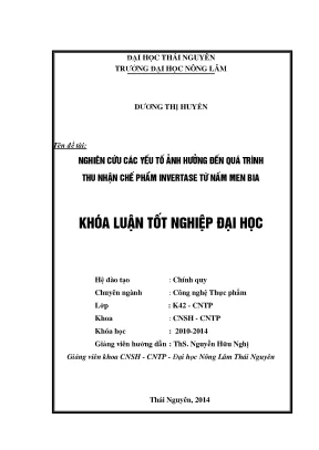 Nghiên cứu các yếu tố ảnh hưởng đến thu nhận chế phẩm