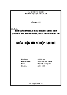 Nghiên cứu ảnh hưởng đô thị hóa đến đất nông nghiệp tại