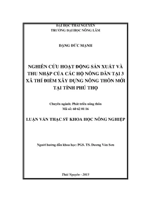 Nghiên cứu sản xuất và thu nhập hộ nông dân tại 3 xã thí