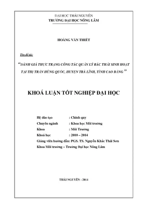 Đánh giá quản lý rác thải sinh hoạt tại thị trấn Hùng