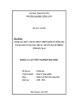 Đánh giá phát triển kinh tế hộ tại xã Quang Thuận, huyện