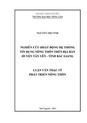 Nghiên cứu hoạt động hệ thống tín dụng nông thôn tại