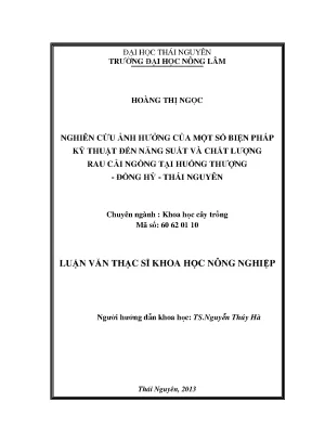 Nghiên cứu ảnh hưởng biện pháp kỹ thuật đến năng suất và