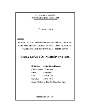 Ảnh hưởng của phân NTT đến sinh trưởng giống lúa Nông