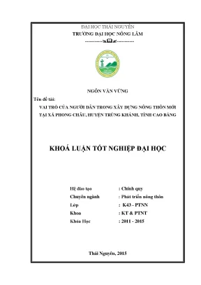 Vai trò của người dân trong xây dựng nông thôn mới tại
