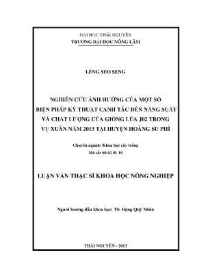 Biện pháp kỹ thuật canh tác giống lúa J02 vụ xuân 2013