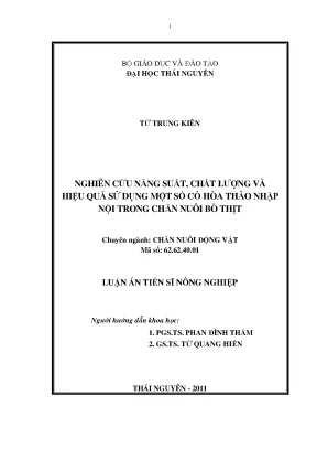 Nghiên cứu năng suất, chất lượng và hiệu quả sử dụng cỏ 