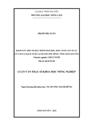 Khảo sát đặc điểm sinh học và khả năng sản xuất ngựa