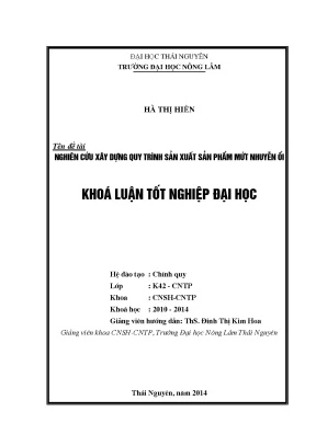 Luận Văn Thạc Sĩ: Quy Trình Sản Xuất Mứt Nhuyễn Ổi Hiệu Quả