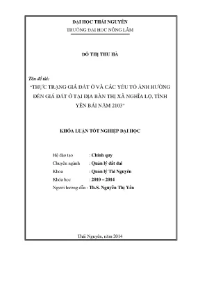 Giá đất ở và yếu tố ảnh hưởng tại thị xã Nghĩa Lộ, Yên
