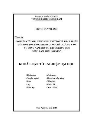 Nghiên cứu sinh trưởng và phát triển giống khoai lang