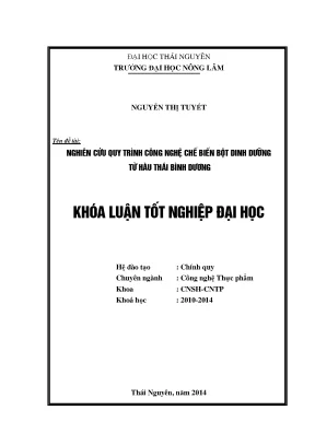 Nghiên cứu quy trình chế biến bột dinh dưỡng từ hàu Thái