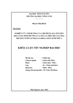 Ảnh hưởng của chế phẩm All Zym đến sự phát triển của gà